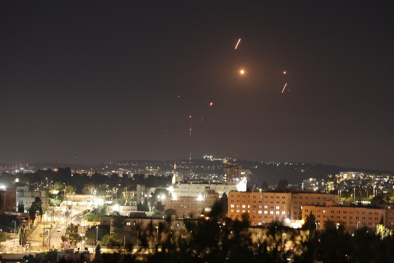 Rockets fired from Iran seen on Jerusalem, June 13, 2025.