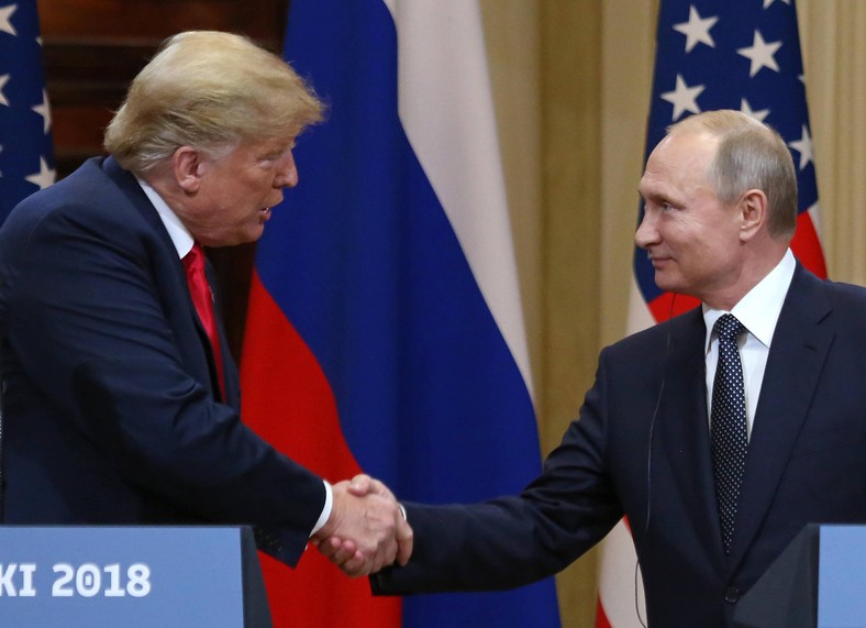 Donald Trump and Vladimir Putin during a press conference in Helsinki, July 16, 2018.