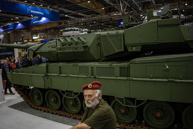 KNDS Leopard 2 A8 tank at the International Defense Technology and Safety Fair in Brno in the Czech Republic, May 28, 2025.