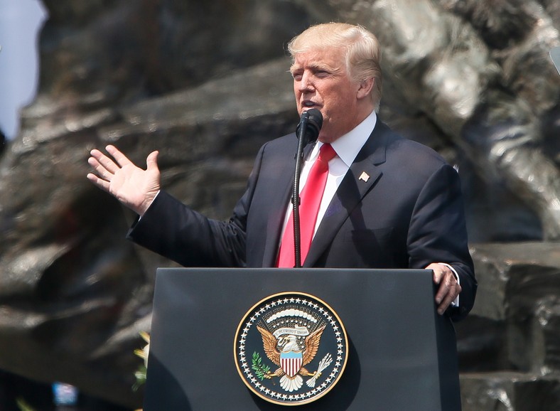 Donald Trump during a speech at the Warsaw Uprising monument at Krasińskich Square. Warsaw, July 6, 2017