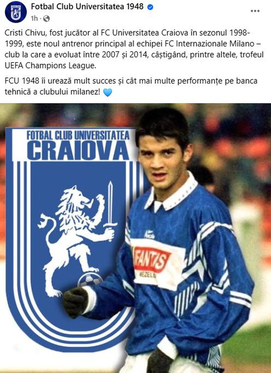 The first club in Romania that congratulated Cristi Chivu for taking over: 