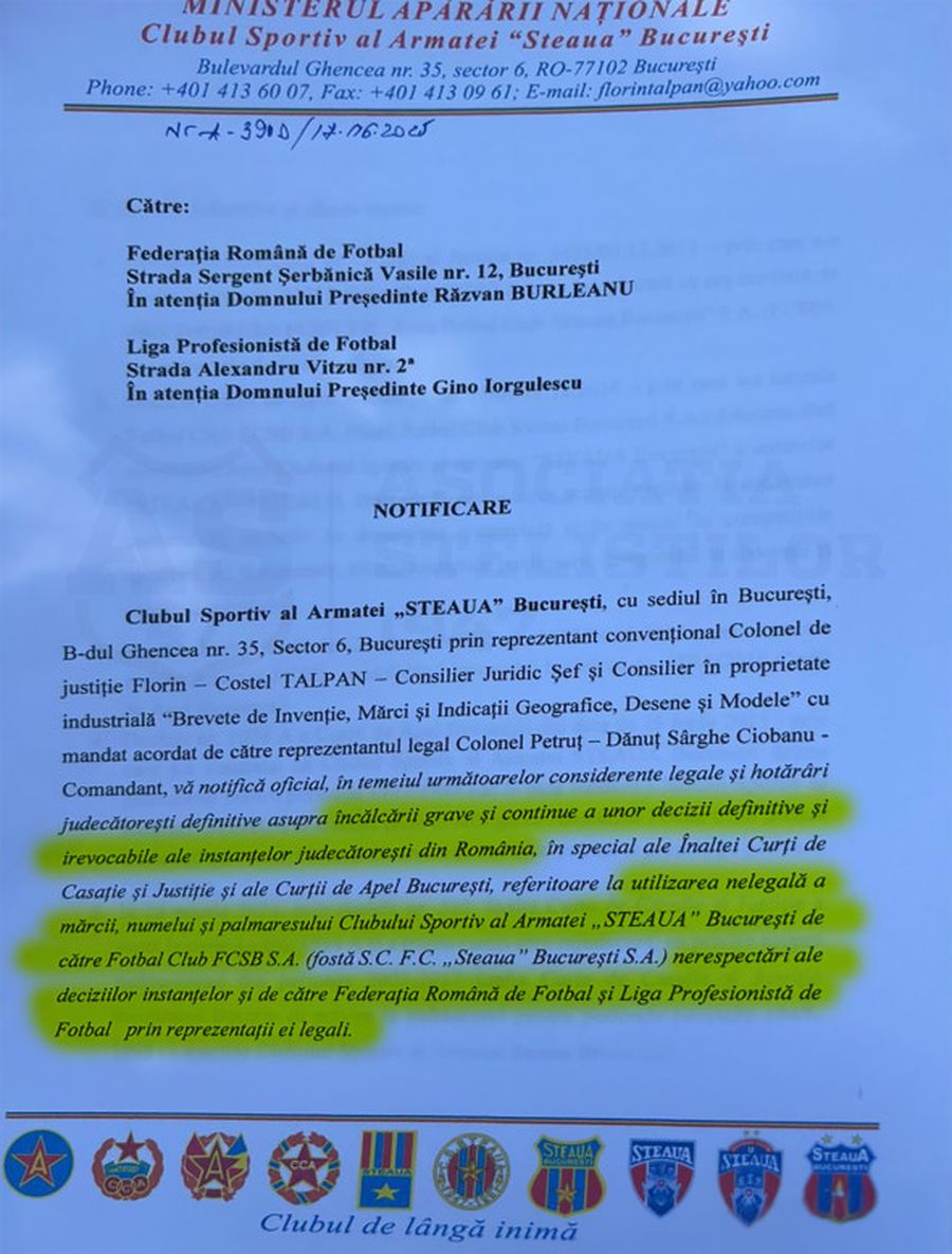 Document submitted by Florin Talpan // Photo: facebook@as47 FRF, official reaction after Florin Talpan requested the exclusion of FCSB from Superliga and European Cups
