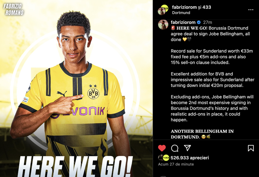 Fabrizio Romano's official posting on his Instagram page