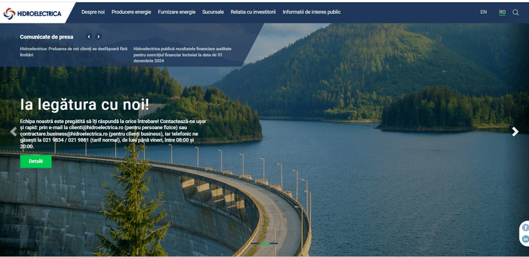 Hidroelectrica has prepared almost 1 million euros for a new web page. The current is 7 years old and has remained without maintenance