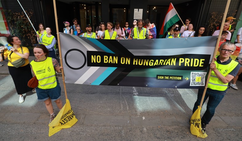 Demonstration against the ban on the Equality Parade in Hungary, Brussels, Belgium, June 25, 2025.
