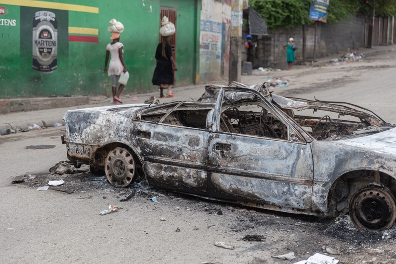 Destroyed street in Port-au-Prince