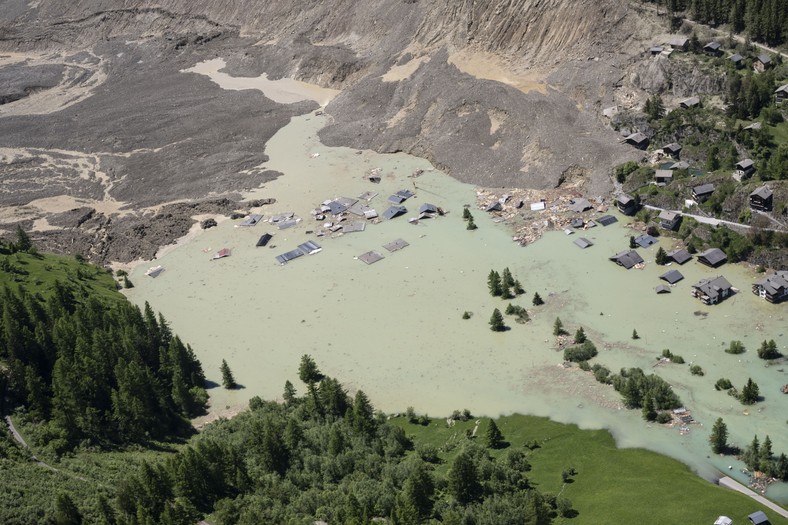 The view from above at the ruined town of Blatten in Switzerland, May 30, 2025.