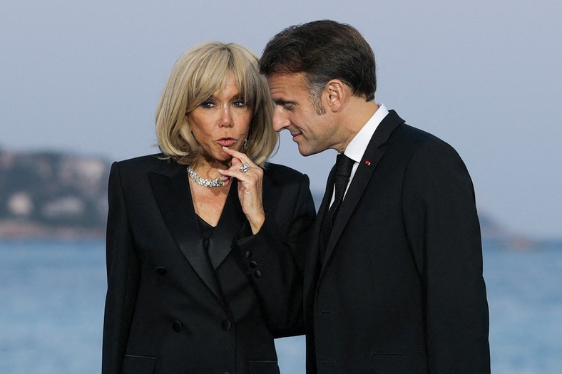 Emmanuel Macron with his wife Brigitte in Nice, June 8, 2025.