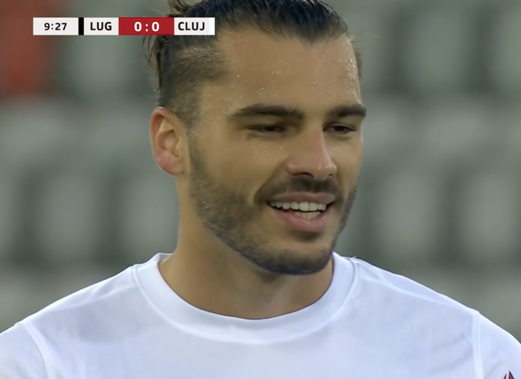 Karlo Muhar missed a penalty in Lugano - CFR Cluj // Photo: Capture Primasport