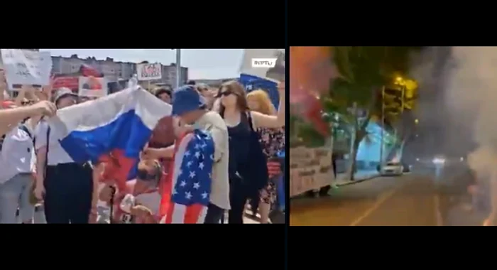 The protesters set fire to the flag of Russia. Photo capture video x