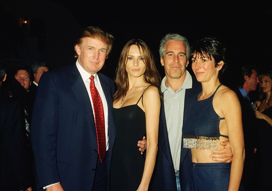 From the left: Donald Trump and his girlfriend (future wife), former model Melania Knauss, a financier (future convicted sex offender) Jeffrey Epstein and his partner Ghislaine Maxwell at the Mar-A-Lago club in Palm Beach, Florida, February 12, 2000.