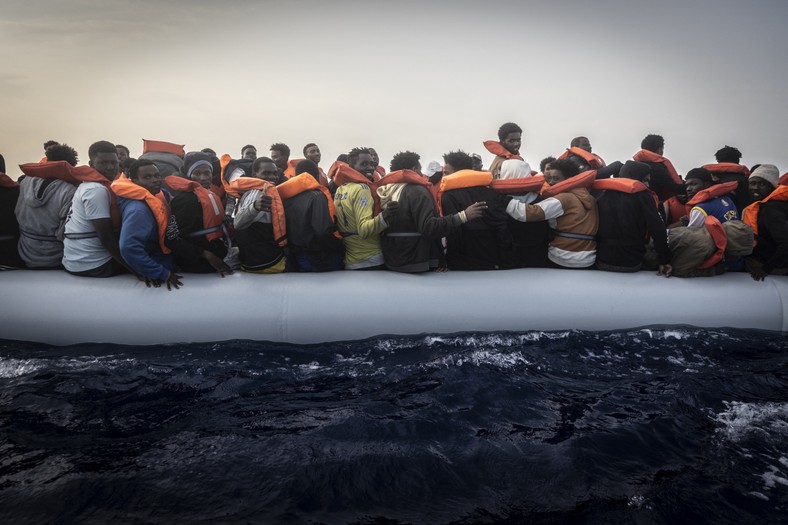 Łódź with 86 people on board, including 8 women, 10 children and a baby, from Sudan, Mali, Nigeria and Ghana, who sailed from the Coast of Libya on June 5, 2025, heading towards Europe through the Mediterranean Sea, June 8, 2025.