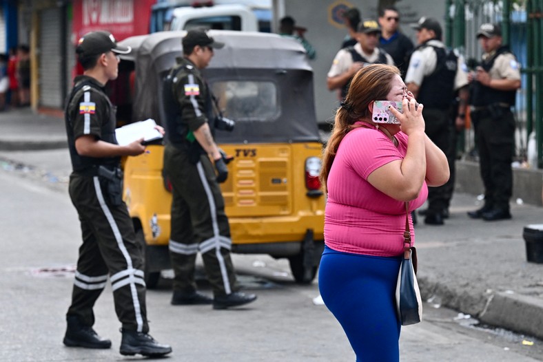 A woman mourning a loved one and seven other victims who died in the Pascales district in Guayaquil in Ecuador, June 10, 2025.