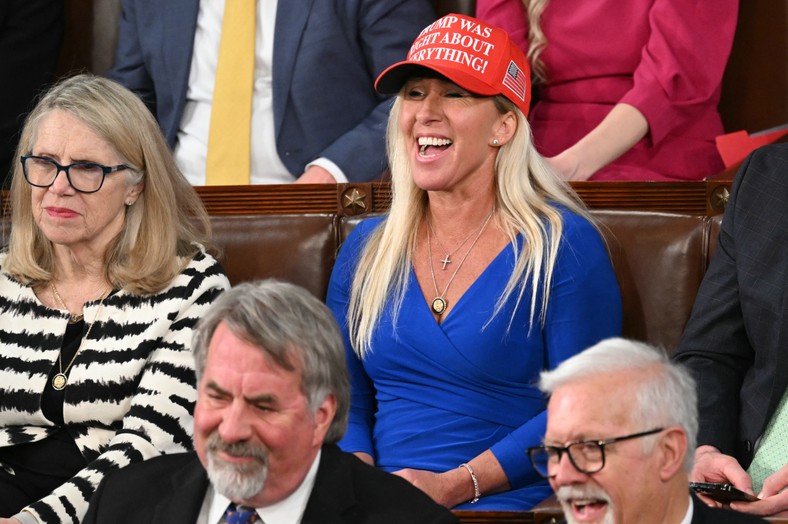 Representative of the Chamber of Representatives Marjorie Taylor-Greene during the meeting of the combined chambers of Congress, Washington, March 4, 2025.