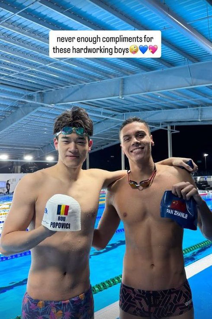 The photo posted by David Popovici's girlfriend after he qualified in the final of 100 m free: 
