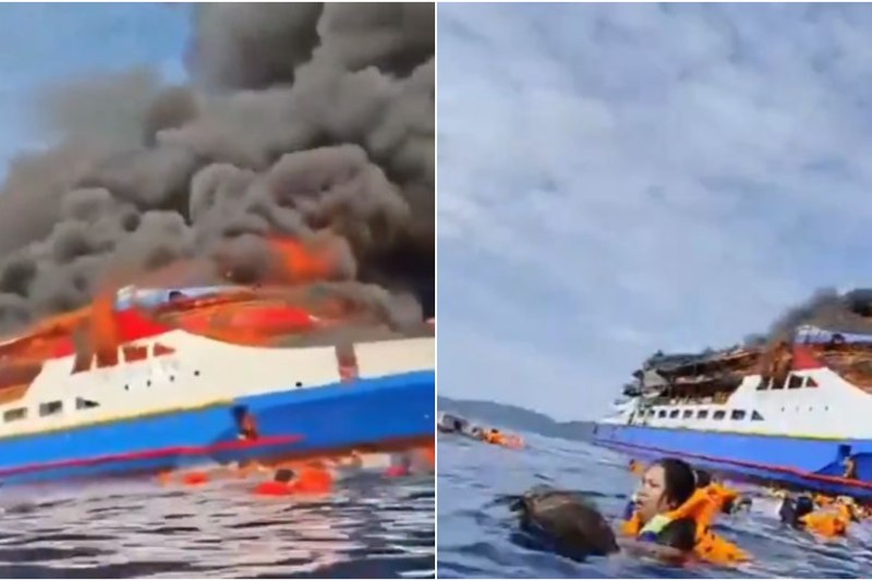 Dramatic images at sea. Feribot with hundreds of passengers, filled with a violent fire, in Indonesia. Three people died