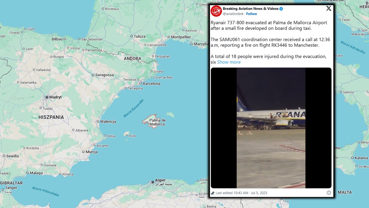 Evacuation of the aircraft in Majorca. They are wounded Six people were injured during the evacuation of passengers of the Ryanair aircraft at the airport in Majorca; Earlier there was a small fire on board the machine - local media said on Saturday.