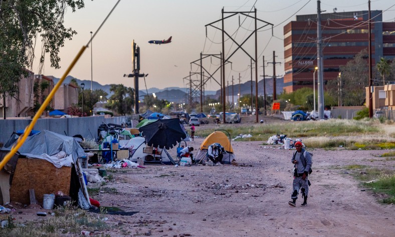 People in the crisis of homelessness in Phoenix, many of whom are dependent on drugs, including fentanyl, on April 16, 2024.