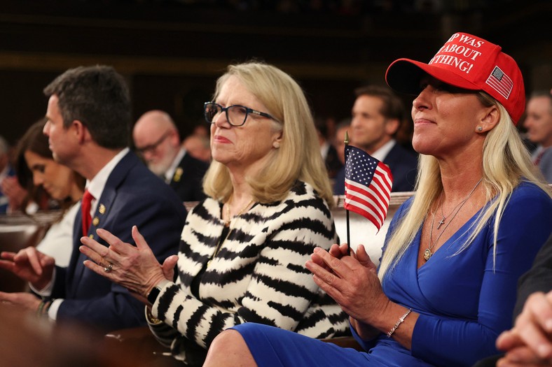 Representative of the Chamber of Representatives Marjorie Taylor-Greene (first from the right) during a meeting of the combined chambers of congress, Washington, 4 March 2025.