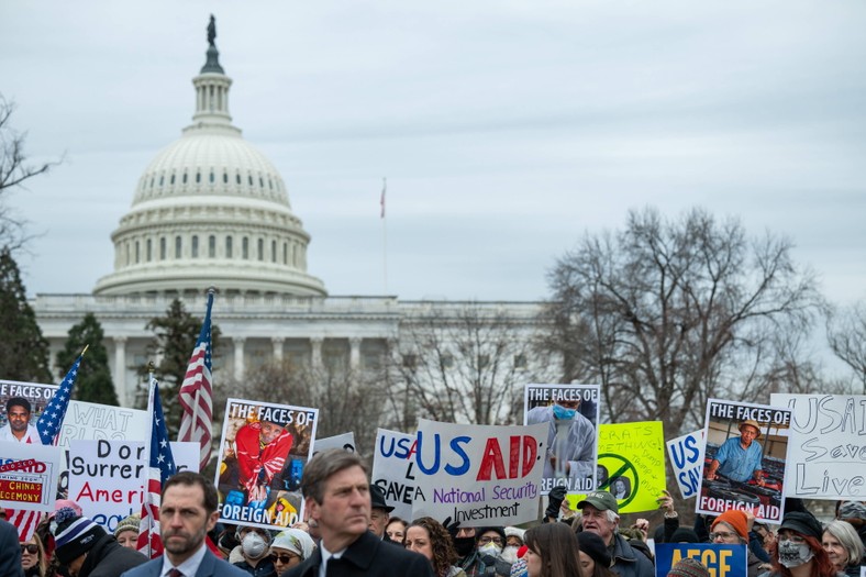 Demonstration against the plans to liquidate USAID before the Capitol in Washington, February 5, 2025.