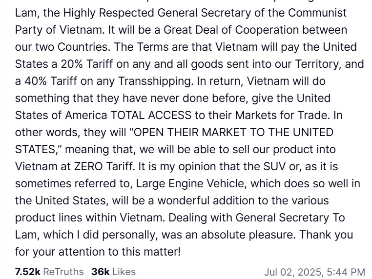 Trump said he concluded with Vietnam 