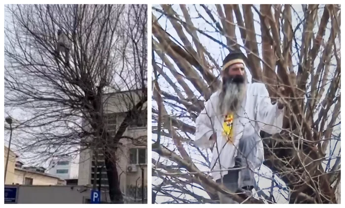 The dac flag stayed for almost a day in a tree in the courtyard of Rahova Penitentiary. Photo: Facebook