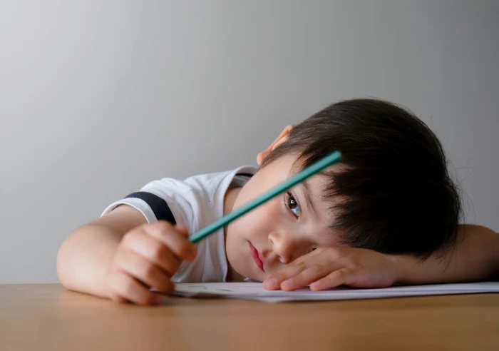 little child, school, pencil