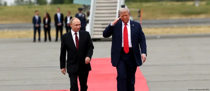 Vladimir Putin and Donald Trump shortly after both landed at Anchorage airport
