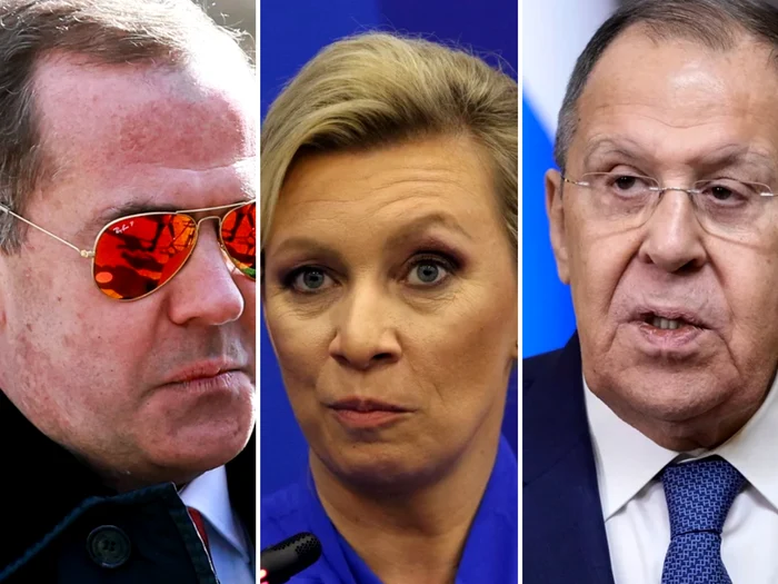 Medvedev, Zaharova and Lavrov/Photo collage: Mediafax, Profimedia and EPA -fe