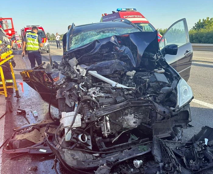 Serious accident on A1, at kilometer 35. Photo: ISU Giurgiu