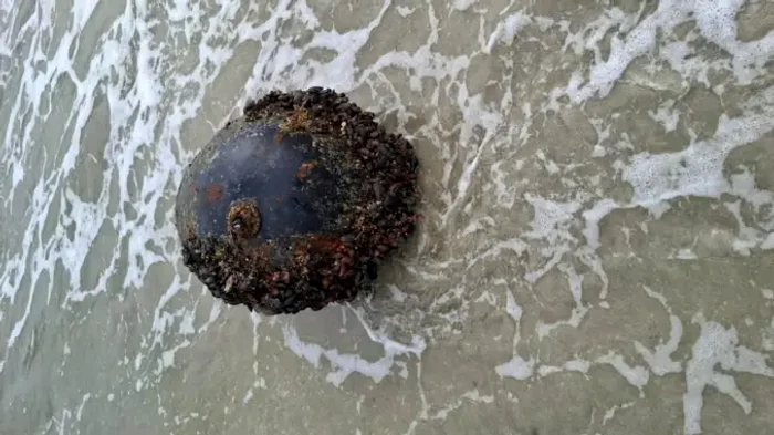 A marine mine was discovered on the beach of Vadu PHOTO: MAPN