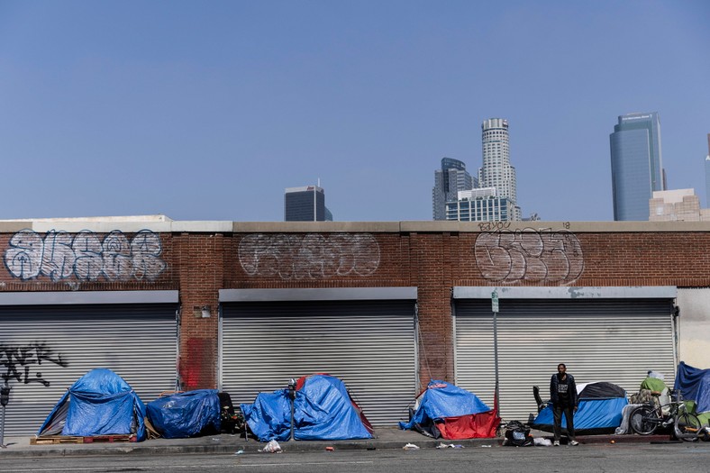 Tents in the Skid Row district in Los Angeles, June 2023.