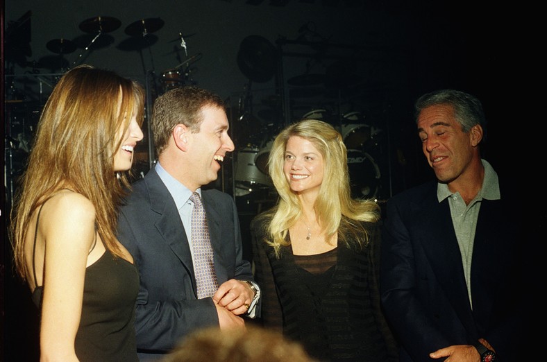 Melania Trump, Prince Andrzej, Gwendolyn Beck (collaborator of Epstein) and Jeffrey Epstein at a party at the Mar-A-Lago club in Palm Beach, Florida, February 12, 2000.