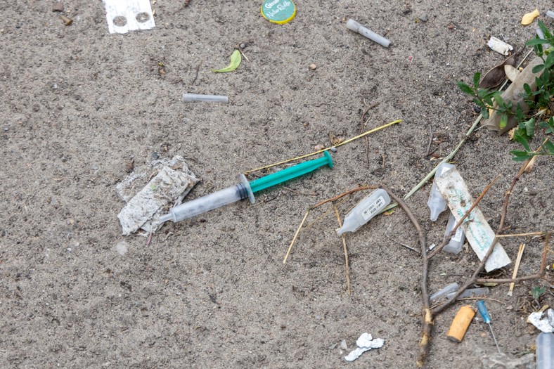 Used syringes at Goerlitzer Park in Berlin