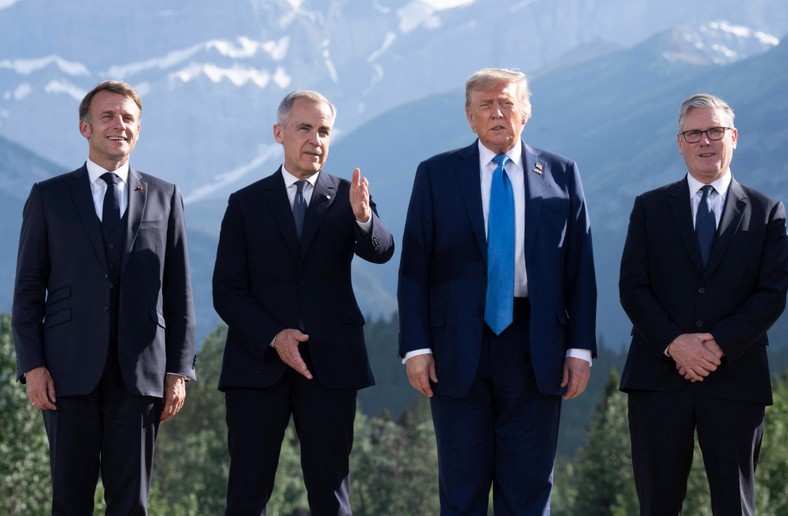 Emmanuel Macron, President of France, Mark Carney, Canada Prime Minister, Donald Trump, US President, and Keir Starmer, Prime Minister of the United Kingdom, during the G7 summit. Kananaskis, June 16, 2025