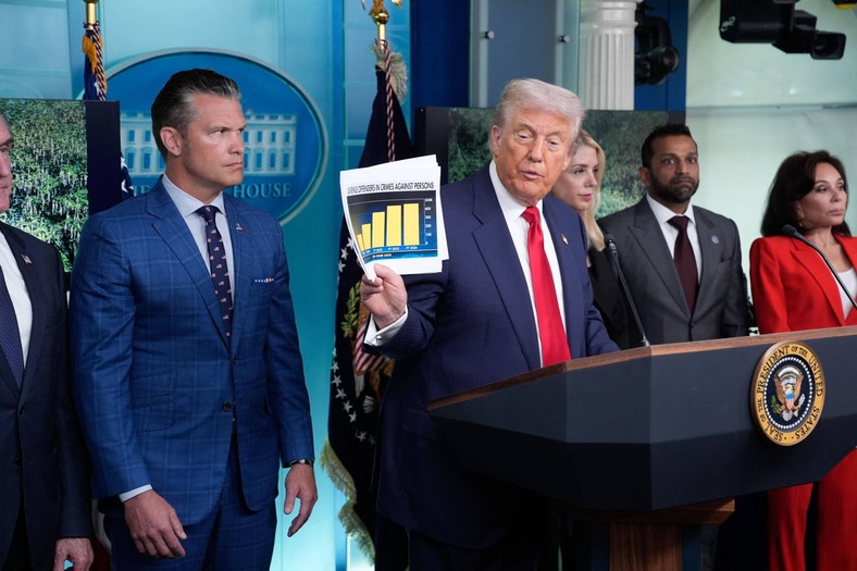 President Donald Trump during a press conference on the fight against crime in Washington, August 11, 2025.