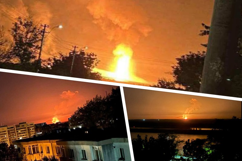 Russian attack on the border. Images from drone, huge visible flames from Braila, Tulcea and Galati