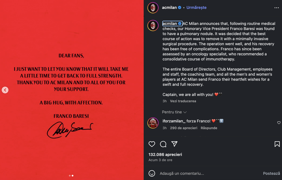 AC Milan statement: Legend Franco Baresi has undergone complicated surgery