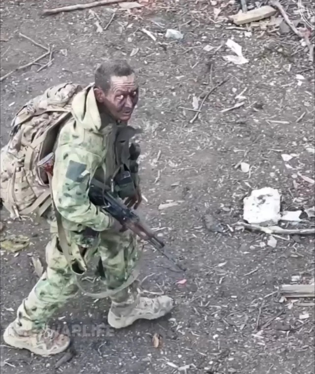 The Russian soldier marches alone towards Pokrowska. Ukrainian drones follow him. Shortly after taking this photo, he died from the explosion of the explosive