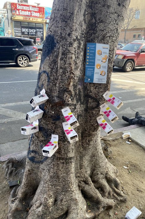 Packaging with nokloxon on trees in Skid Row