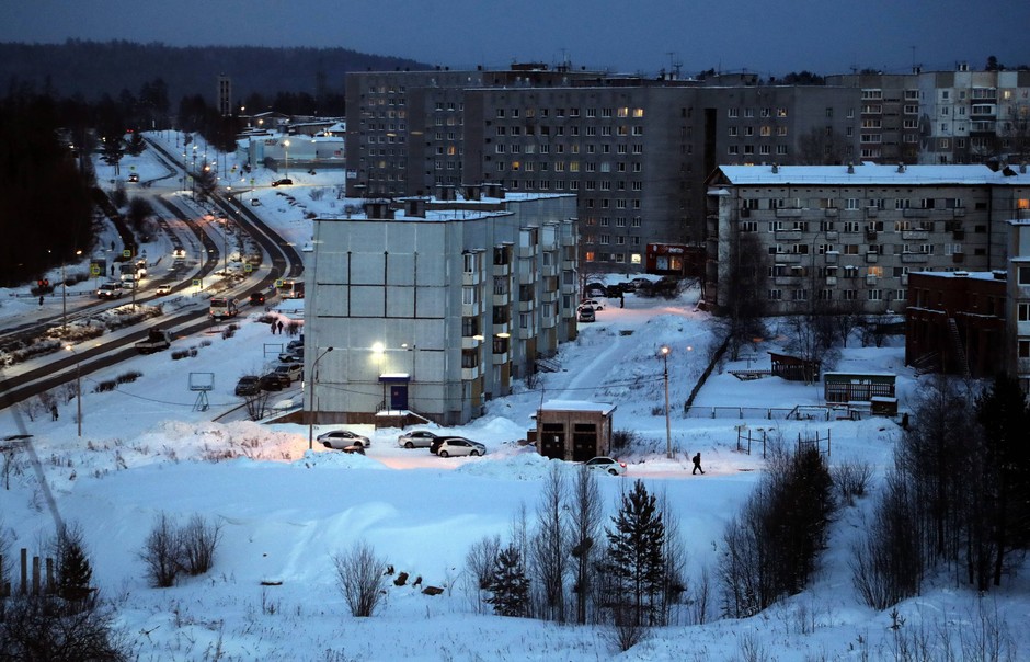 Blocks in the Siberian town. Illustrative photo
