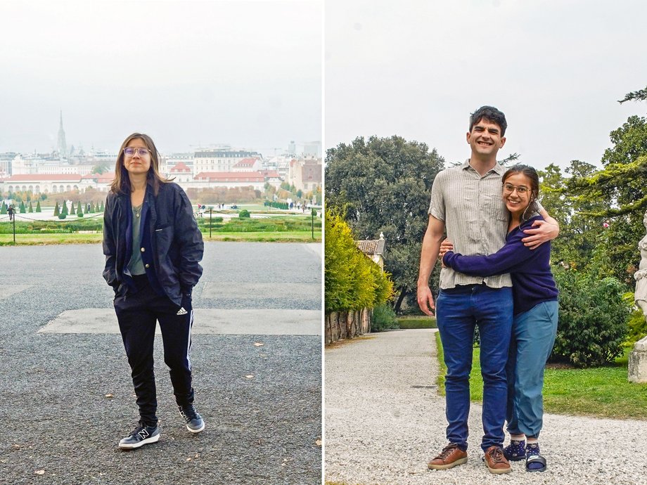 Author in Austria and with a friend in Italy