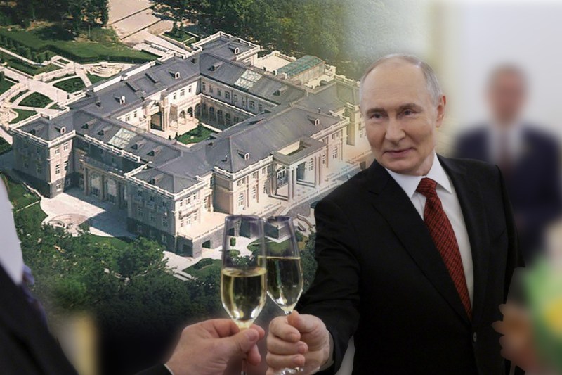 Vladimir Putin and the Palace at Ghelendjik. Collage: Ion Mateș / Hotnews. Photo: Profimedia
