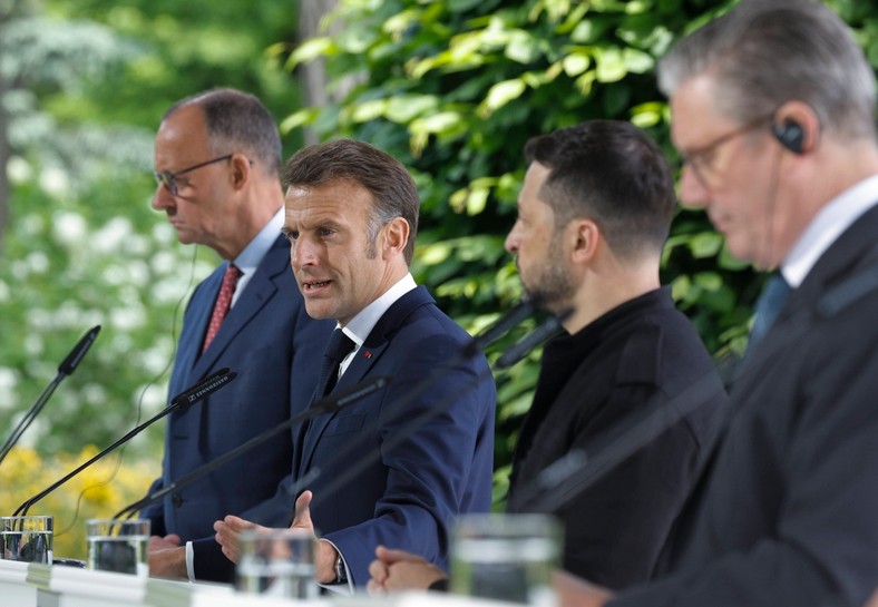 German Chancellor Friedrich Merz, President of France Emmanuel Macron, President of Ukraine Volodymyr Zelnski and Prime Minister of Great Britain Keir Starmer during a press conference. Kyiv, May 10, 2025