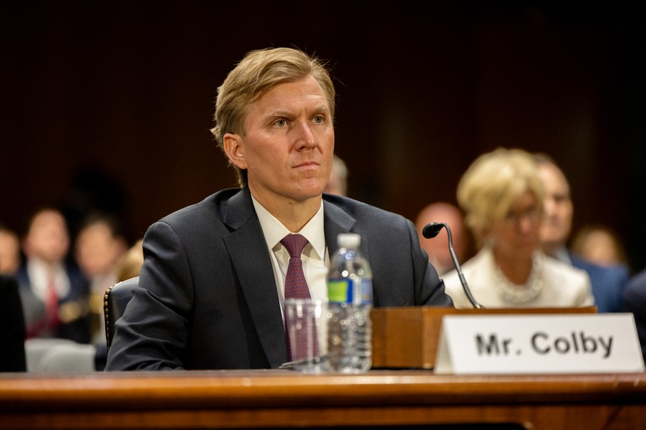 Undersecretary of State for Defense Policy in the US Department of Defense Elbridge Colby during the interrogation before the Senate Commission of the Armed Forces in Washington, DC, 4 March 2025.