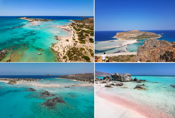 Incredible beaches of Crete Greece true turquoise and pink pink collage DMS 