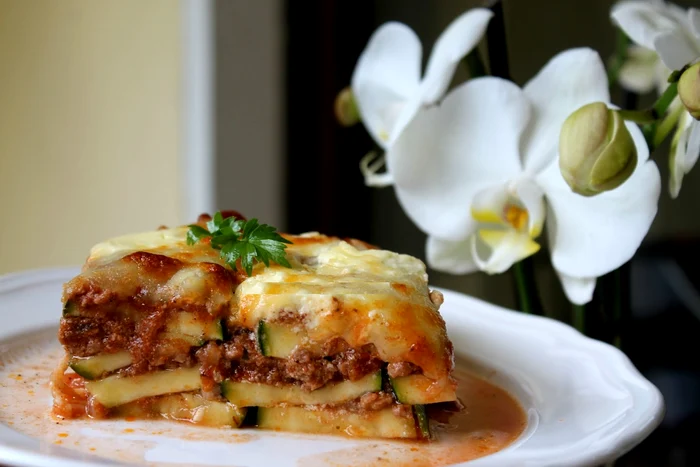 Lasagna with pumpkin preparation low carb rich in good protein for weight loss Montignac recipes