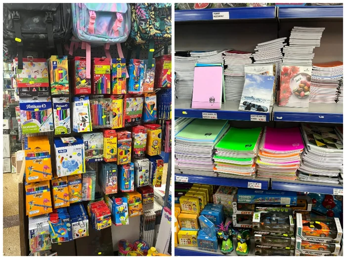Photo collage with supplies shelves