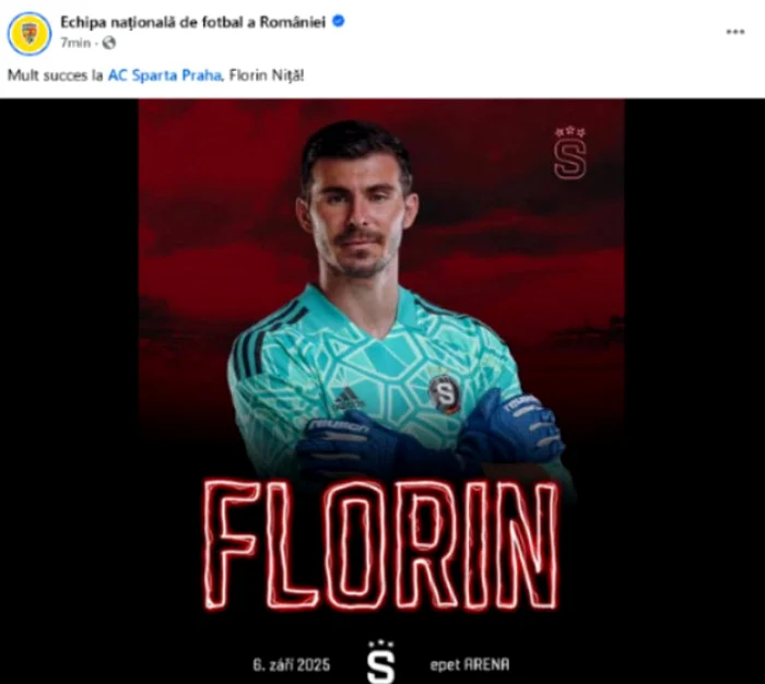 FRF has wrongly announced Florin Niță's transfer to Sparta Prague/Facebook