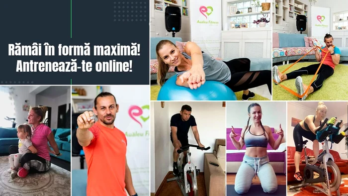 Collage of images with people who do digital fitness at home and online coaches aualeufitness